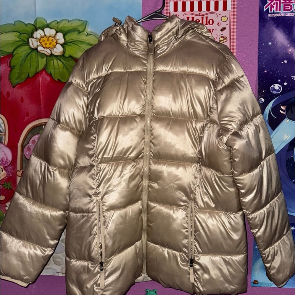 St. John's Bay Gold Puffer Jacket with Quilted Design